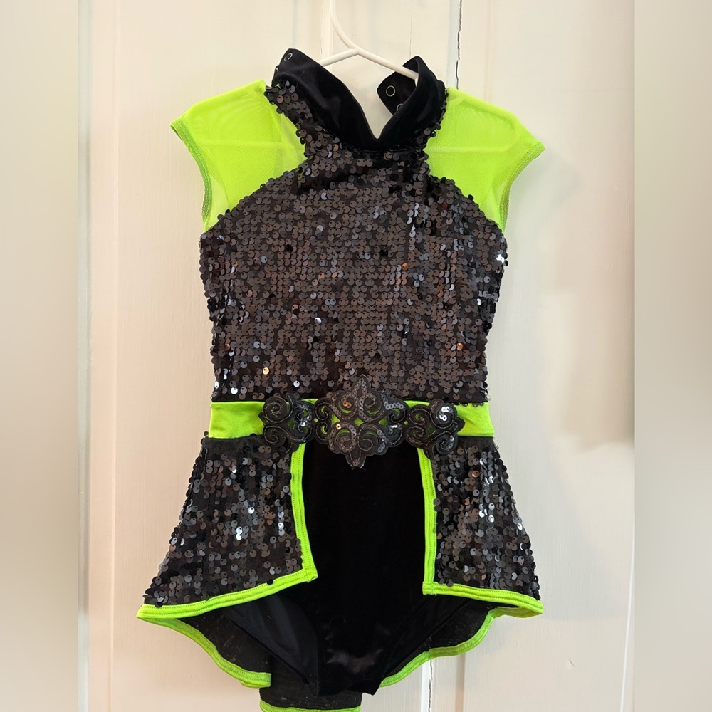 Weissman Neon Green and Black Sequin Kids Dance Costume Size 1C
